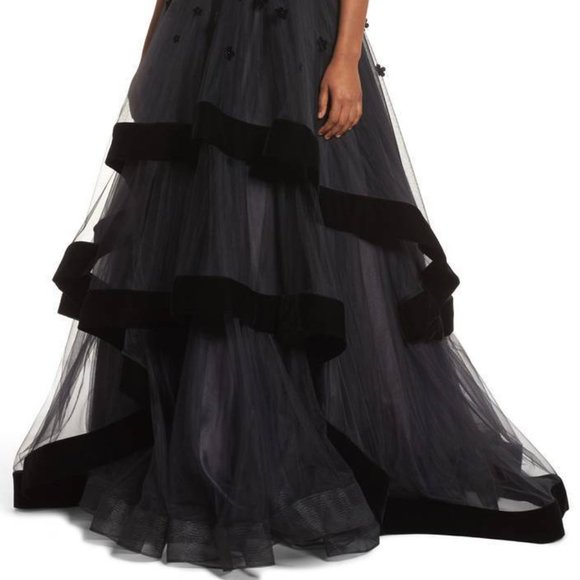 MAC DUGGAL 66346D FLORAL VELVET TRIM STRAPLESS BALL-GOWN sz 0 - Picture 6 of 10